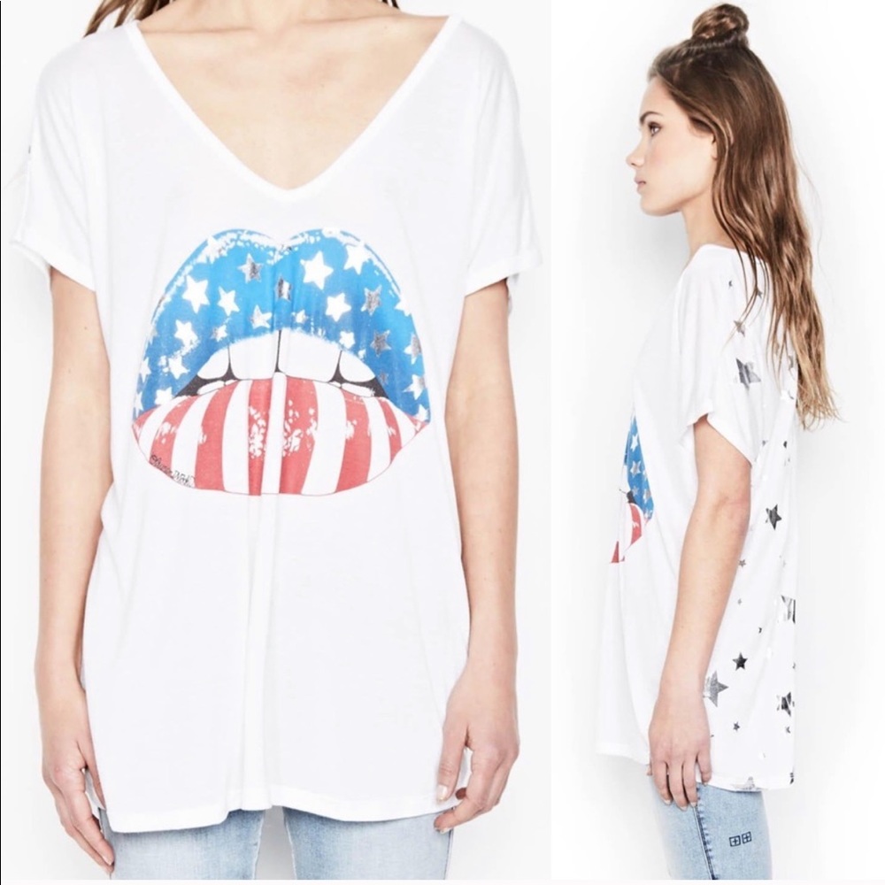 Lauren Moshi ☆ Rocker Foil Mouth Stars Tee ☆ Small